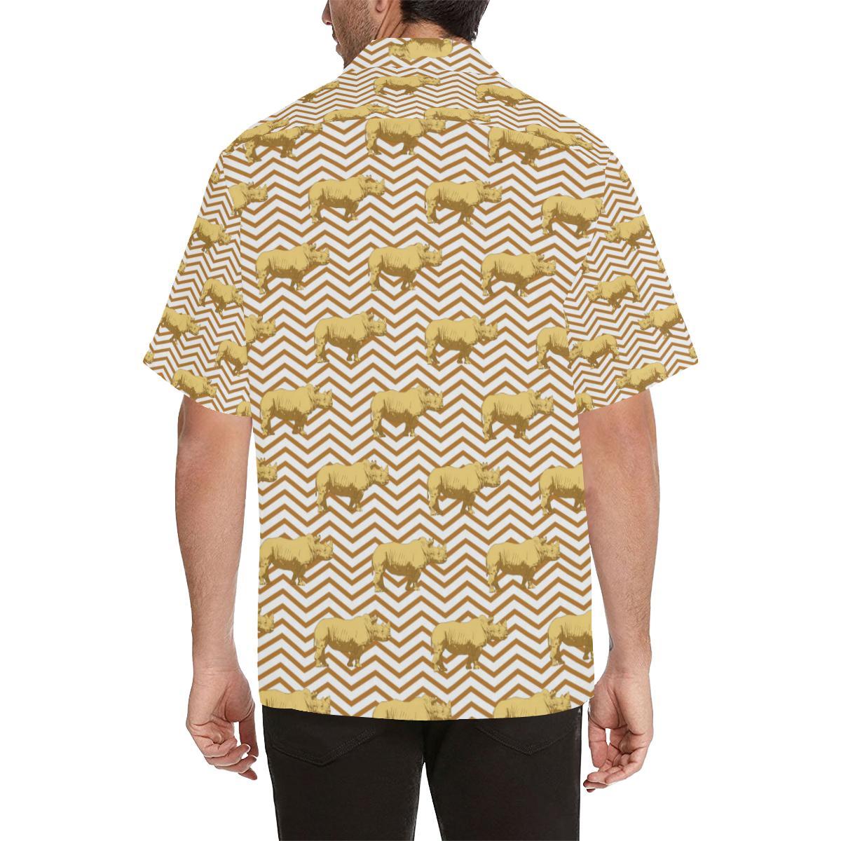 Rhino Yellow Theme Pattern Mens All Over Print Hawaiian Shirt
