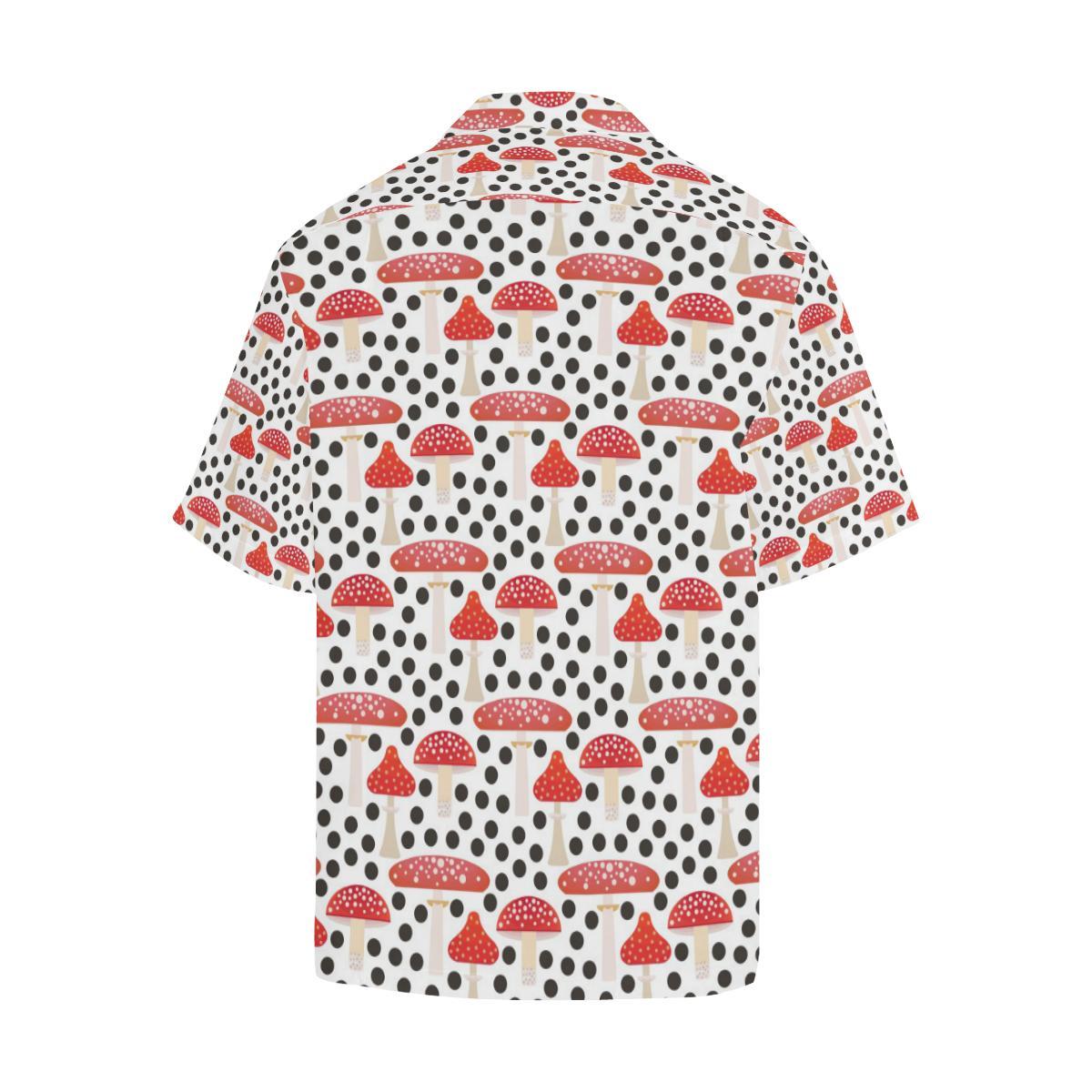 Red Mushroom Dot Pattern Mens All Over Print Hawaiian Shirt