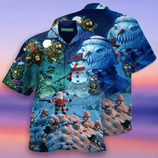 Hawaiian Aloha Shirts Christmas Scary Snowman #V