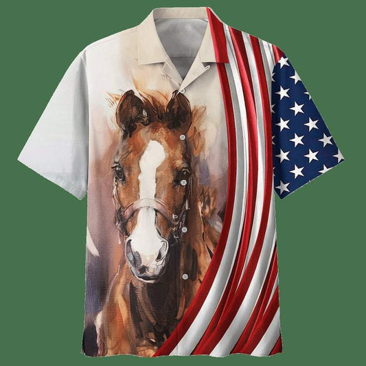 Horse Art Usa 4Th Of July Aloha Hawaiian Shirts #Kv