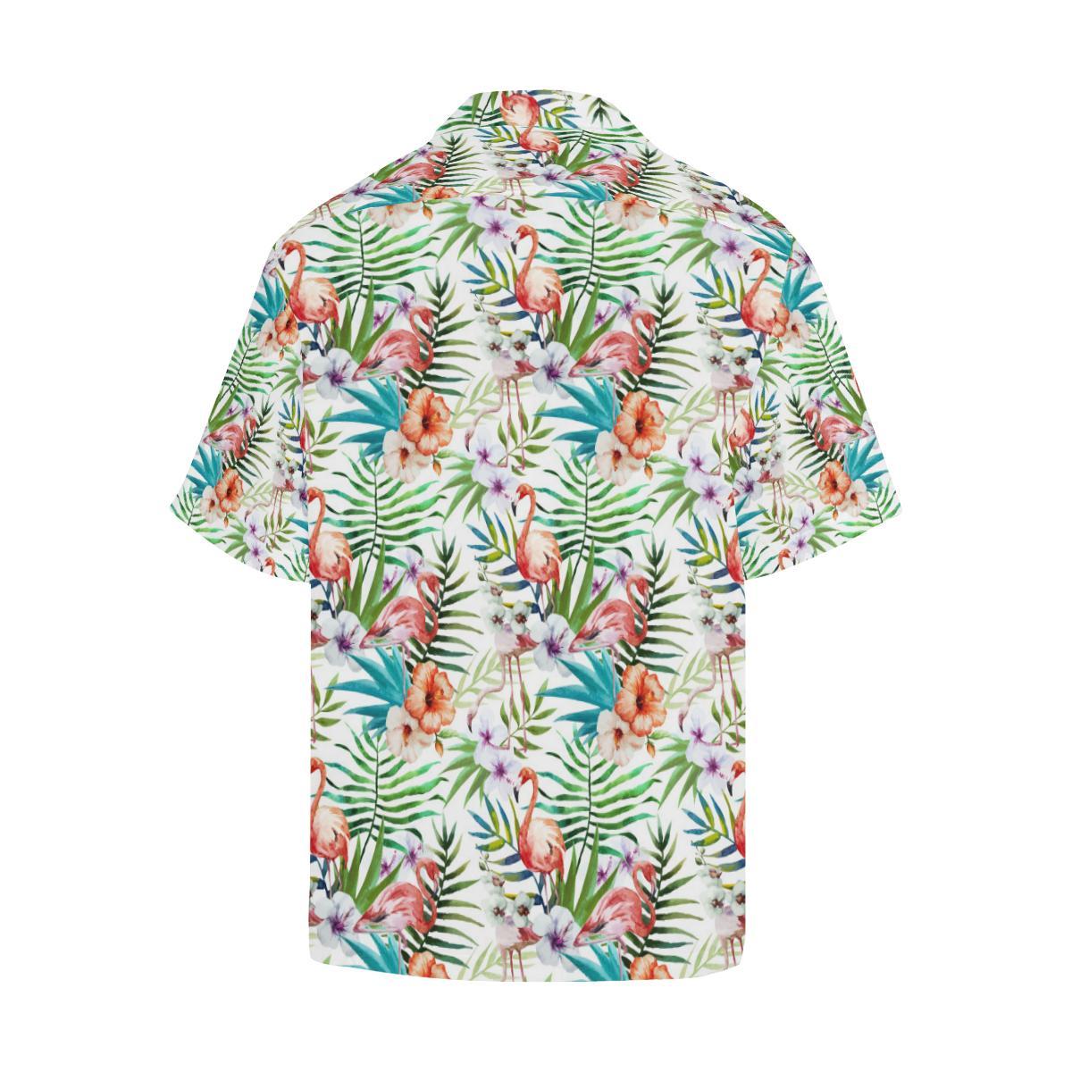 Flamingo Flower Leaves Pattern Mens All Over Print Hawaiian Shirt