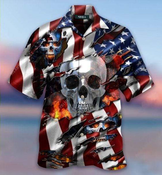 Hawaiian Aloha Shirts I Died For My Country Skull