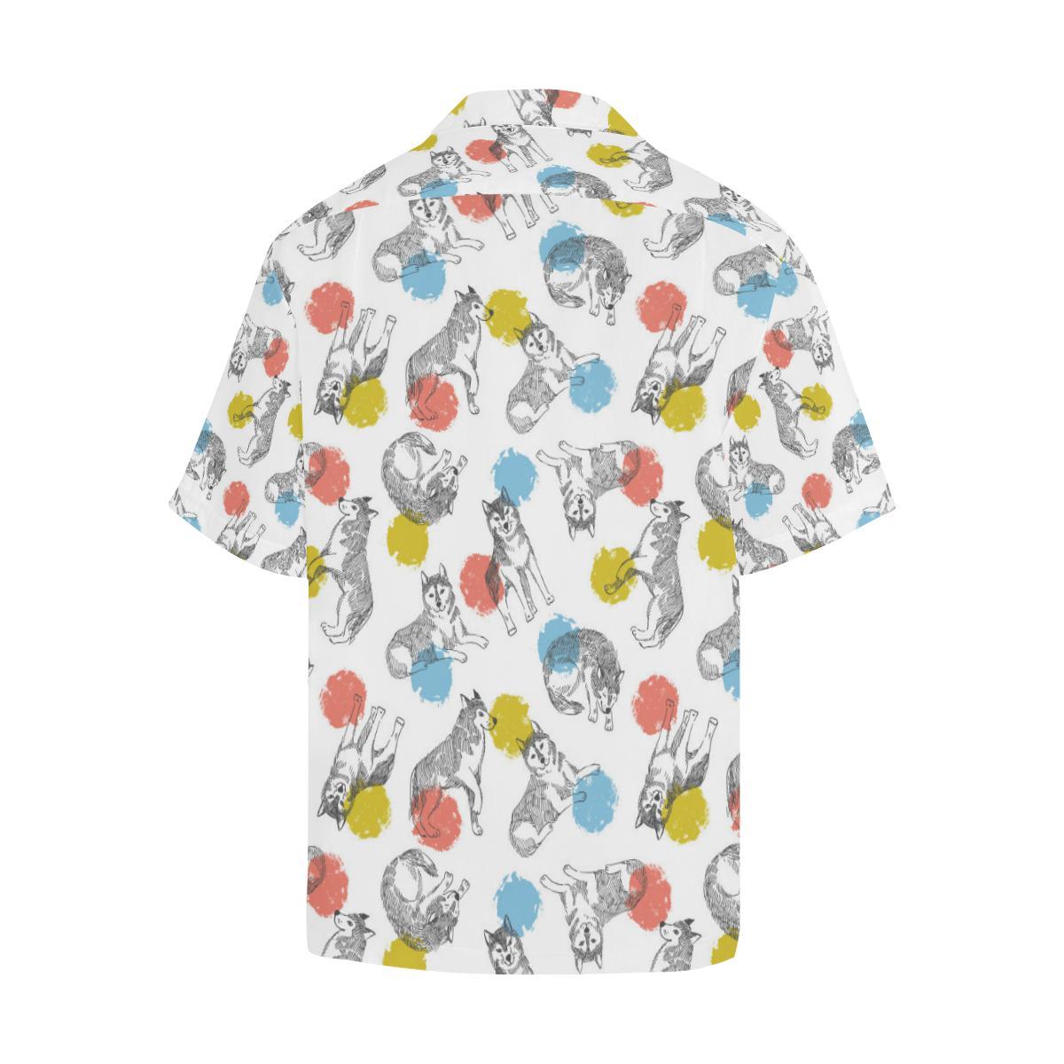 Siberian Husky And Colorful Circle Pattern Mens All Over Print Hawaiian Shirt