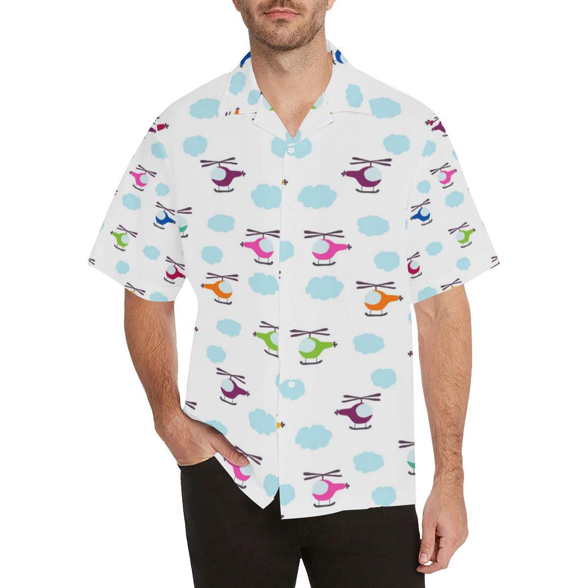 Helicopter Could Pattern Mens All Over Print Hawaiian Shirt