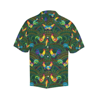 Rooster Chicken Pattern Theme Mens All Over Print Hawaiian Shirt