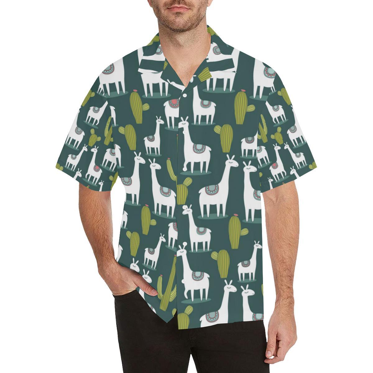 Llama Cactus Pattern Print Design Hawaiian Shirt