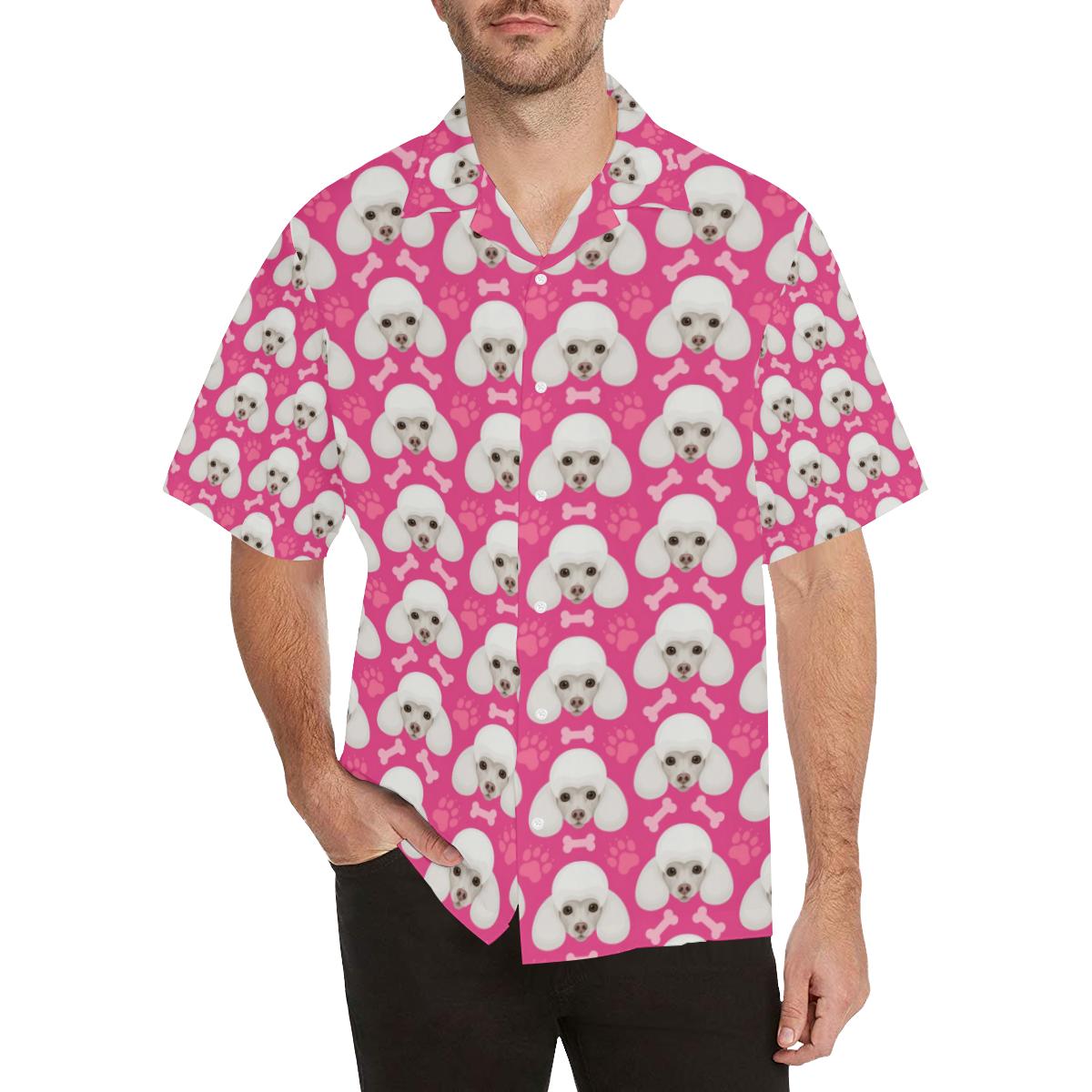 Poodle Pattern Pink Background Mens All Over Print Hawaiian Shirt