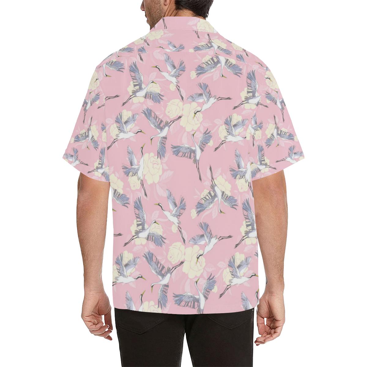 Japanese Crane Rose Pattern Mens All Over Print Hawaiian Shirt