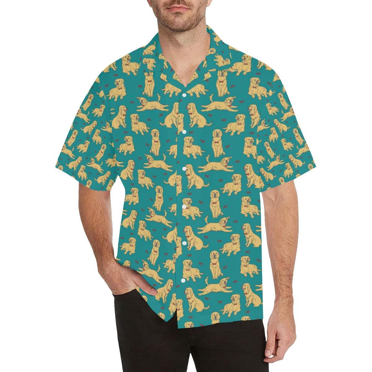 Golden Retriever Pattern Print Design 05 Mens All Over Hawaiian Shirt