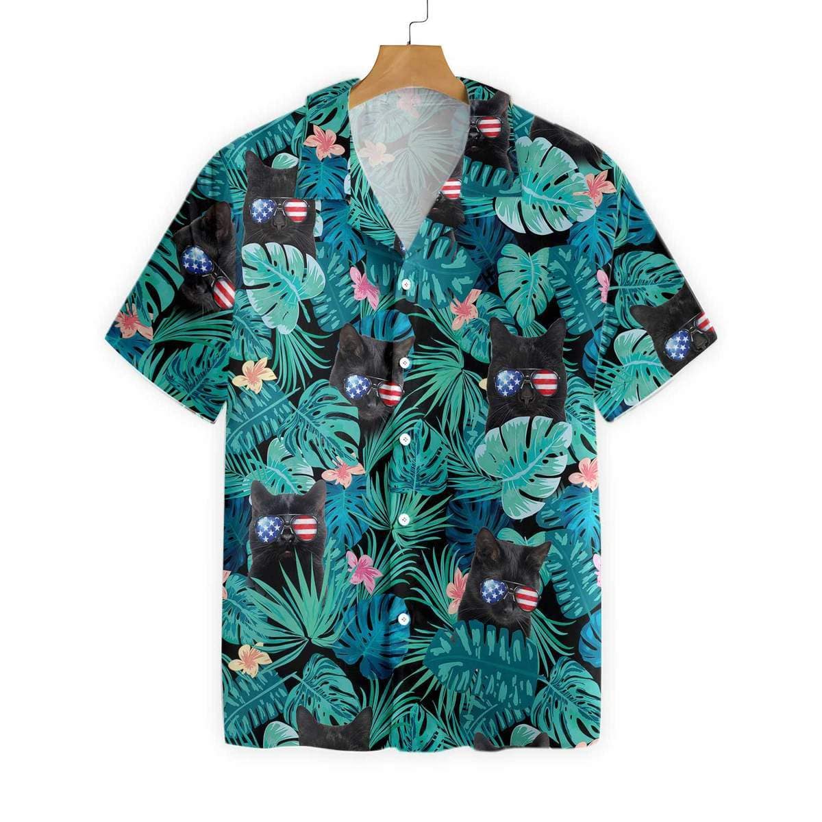 Hawaiian Aloha Shirts Black Cat 4Th Of July