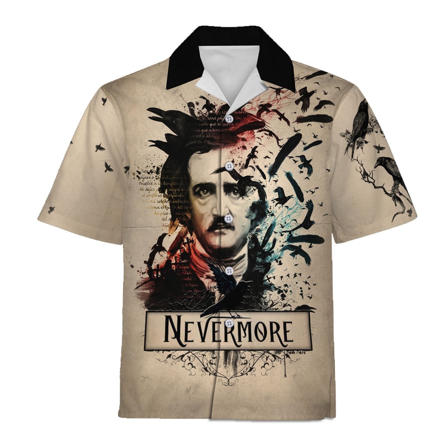 3D Hawaiian Outfit Edgar Allan Poe Nevermore Shirt