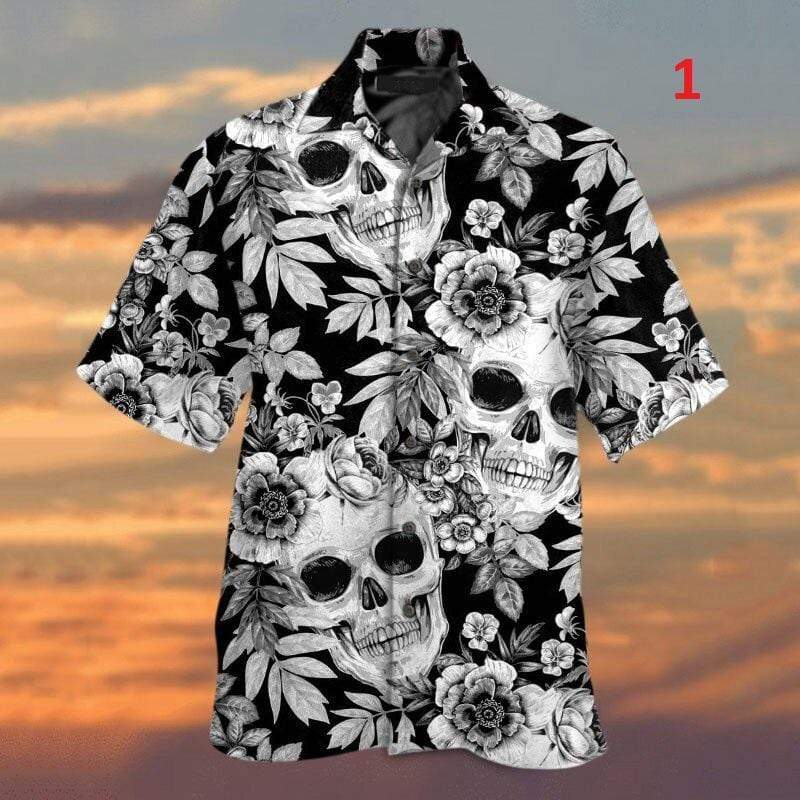 Amazing Skull Floral Hawaiian Aloha Shirts Beach Trip