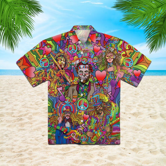 OragonTee Peace Love Music Hippies With Abe Hawaiian Shirt | For Men & Women | Adult | WT1163