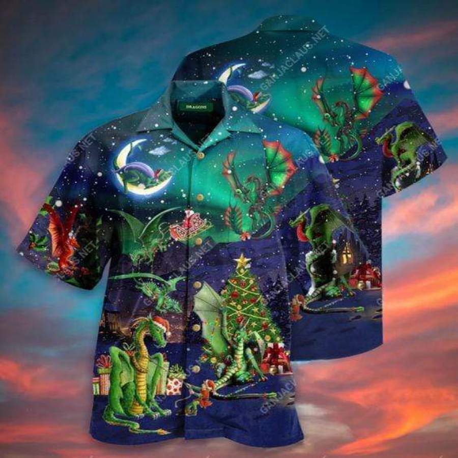 Hawaiian Aloha Shirts Cute Dragon Christmas