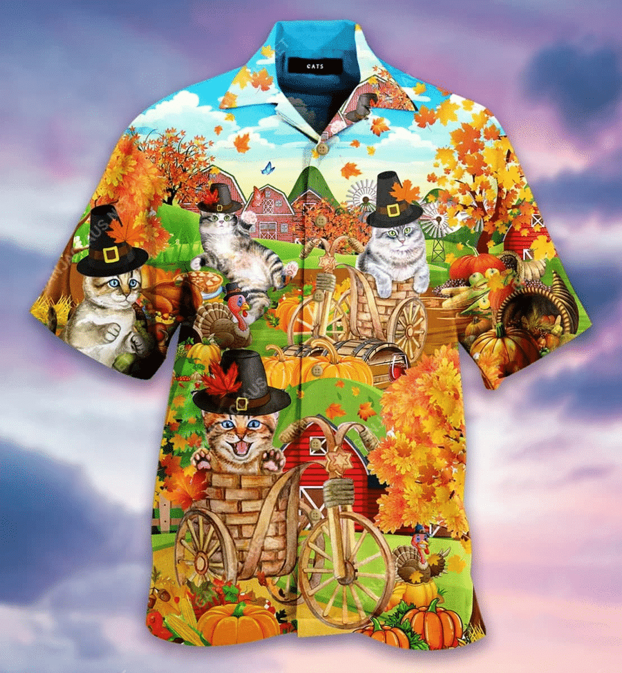 Hawaiian Aloha Shirts Thanksgiving With Cute Cats