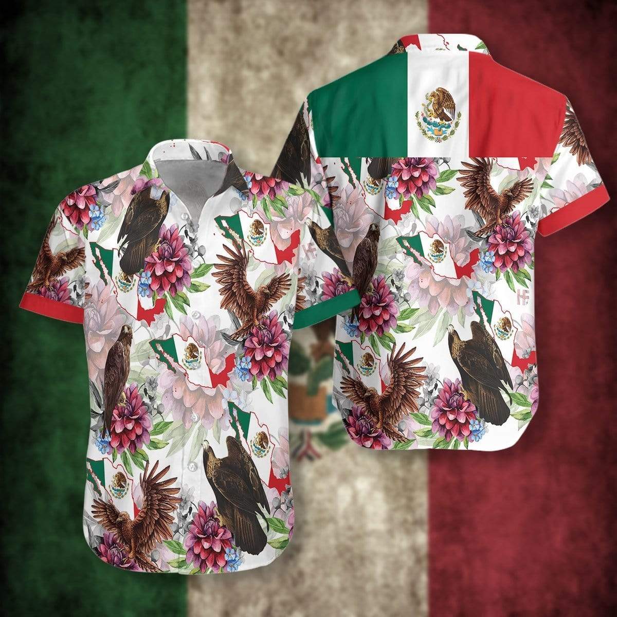 Hawaiian Aloha Shirts Mexico Proud Dahlia Golden Eagle