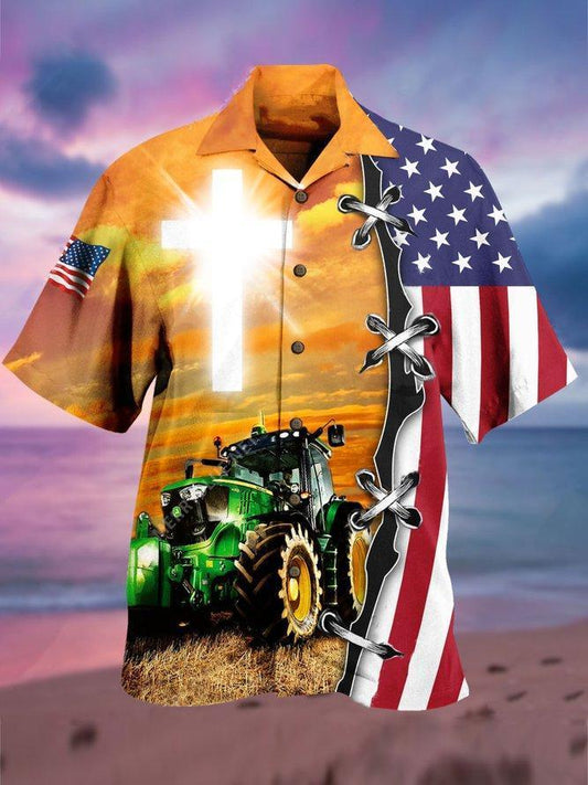 Vintage USA Farmer Tractor Hawaiian Shirt 131