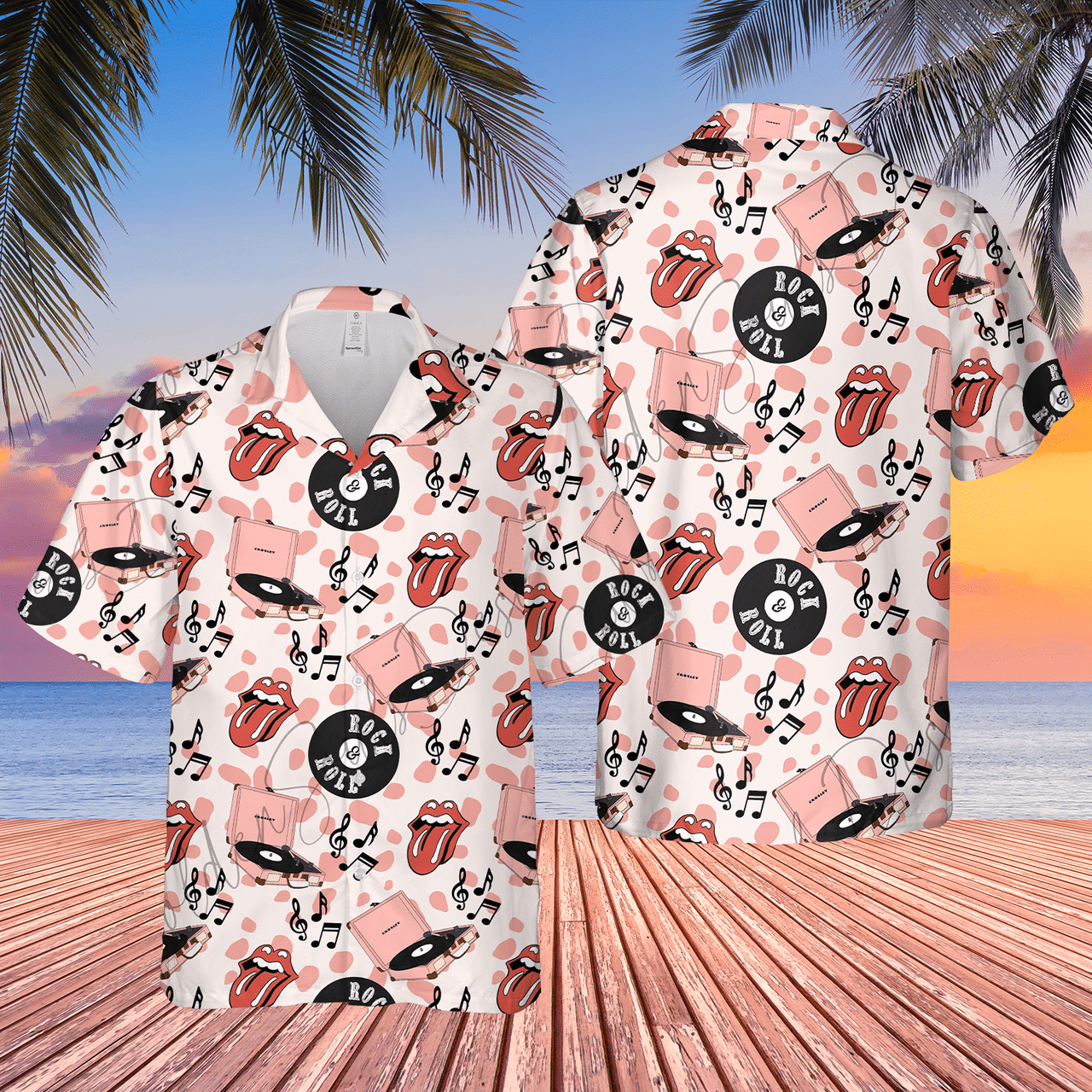 Rolling Stone Cool Tongue Logo Pattern Hawaiian Shirt