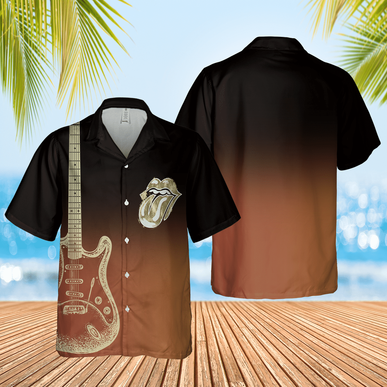 Guitar And The Rolling Stones Tongue Hawaiian Shirt