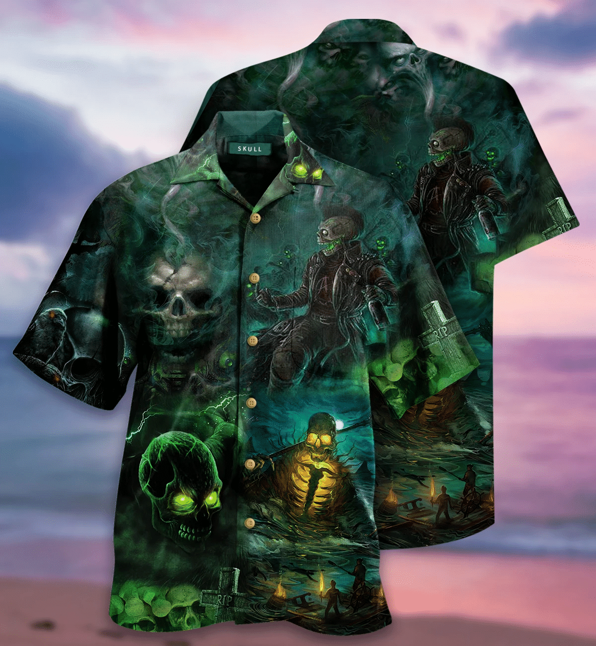 Halloween Scary Poison Skull Skeleton Grim Reaper Hawaiian Aloha Shirts #DH