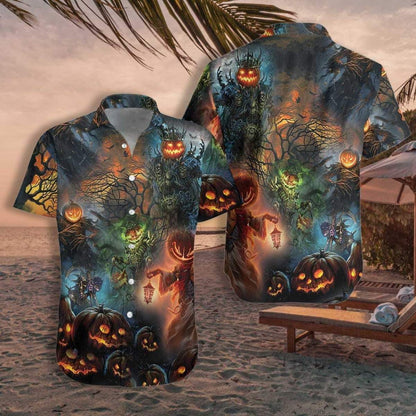 Halloween Angry Evil Pumkin Hawaiian Aloha Shirts #DH