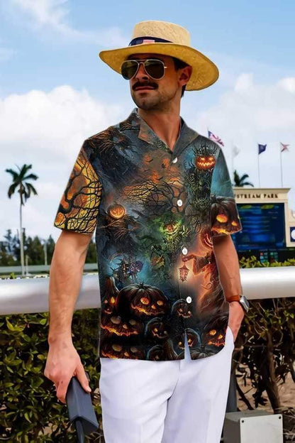 Halloween Angry Evil Pumkin Hawaiian Aloha Shirts #DH