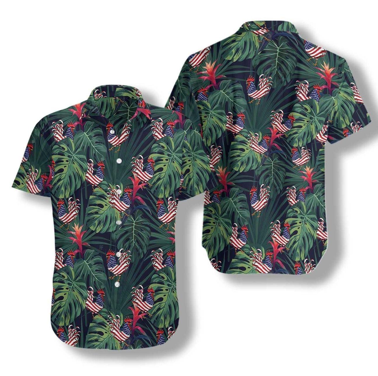 Chicken American Flag Tropical Hawaiian Shirt | For Women Men