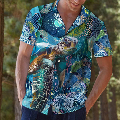 Turtle and Coral Tropical Full Printing Hawaiian Shirts #DH