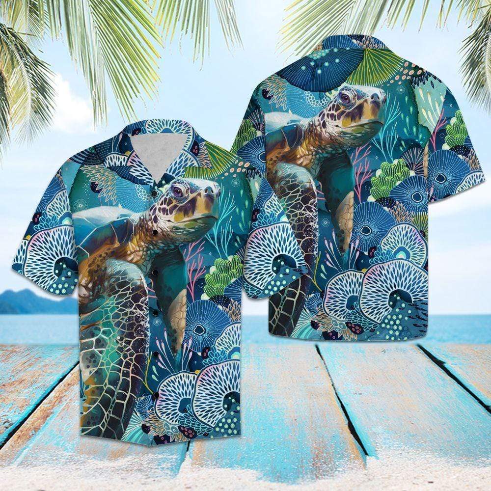 Turtle and Coral Tropical Full Printing Hawaiian Shirts #DH