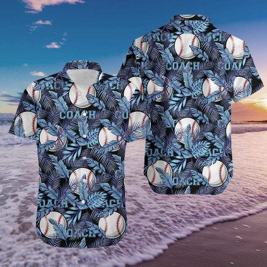 Baseball Coach Blue Tropical Hawaiian Shirt 131