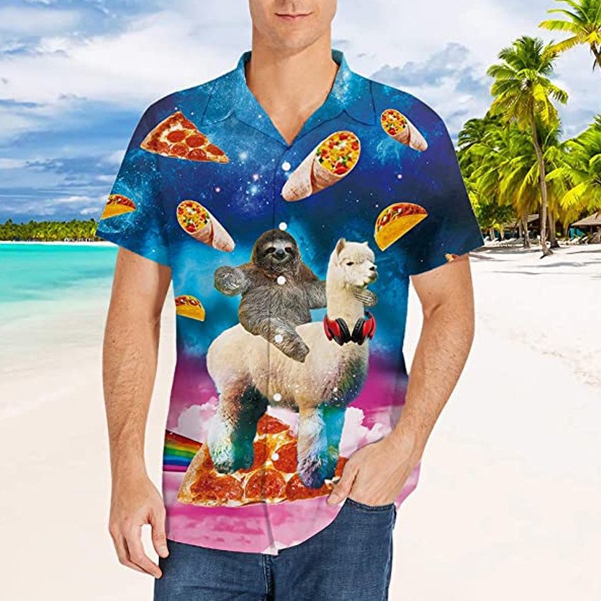 Sloth & Alpaca Hawaiian Shirt Galaxy Button Up Shirt