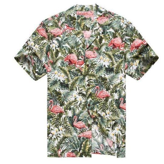 Hawaii Shirt  Hawaiian Shirt Aloha Shirt Flamingo In Rain Forest Jungle White 