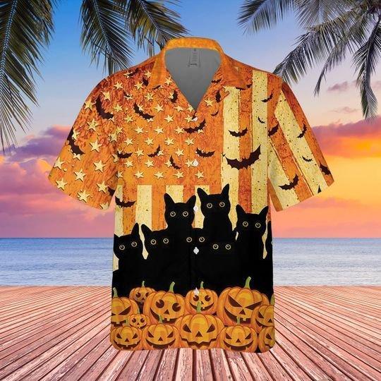 Black Cats Halloween American Hawaiian Shirt | For Men & Women | Adult | HW8978