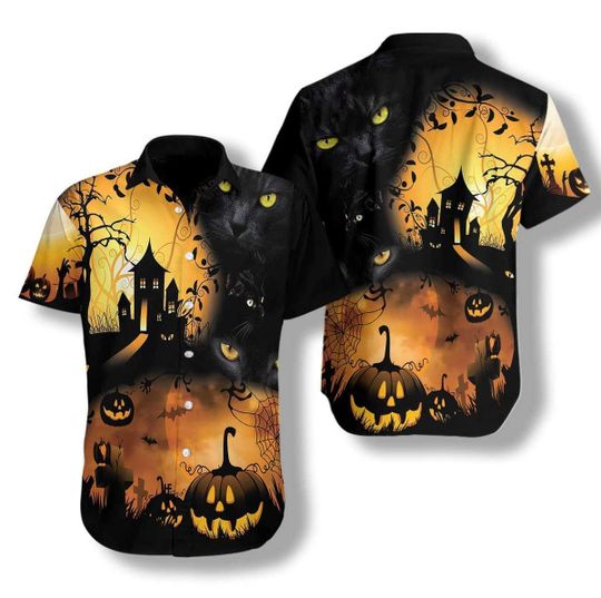 Halloween Night With Black Cat Hawaiian Shirt | For Men & Women | Adult | HW8908