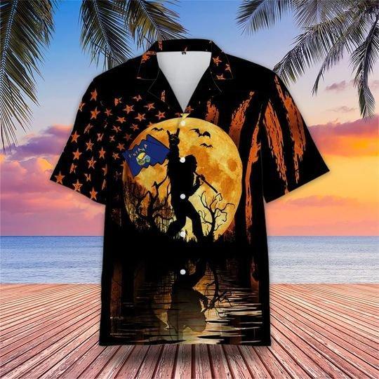 Bigfoot With Montana Flag Halloween Hawaiian Shirt | For Men & Women | Adult | HW8972