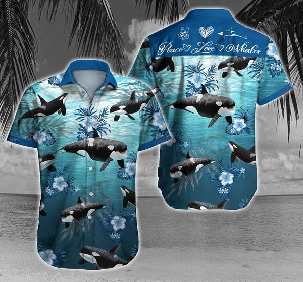 Peace Love Whale Ocean Hawaiian Shirt 