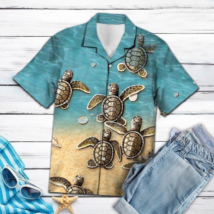 Little Turtles On Sand Tropical Hawaiian Shirt 131