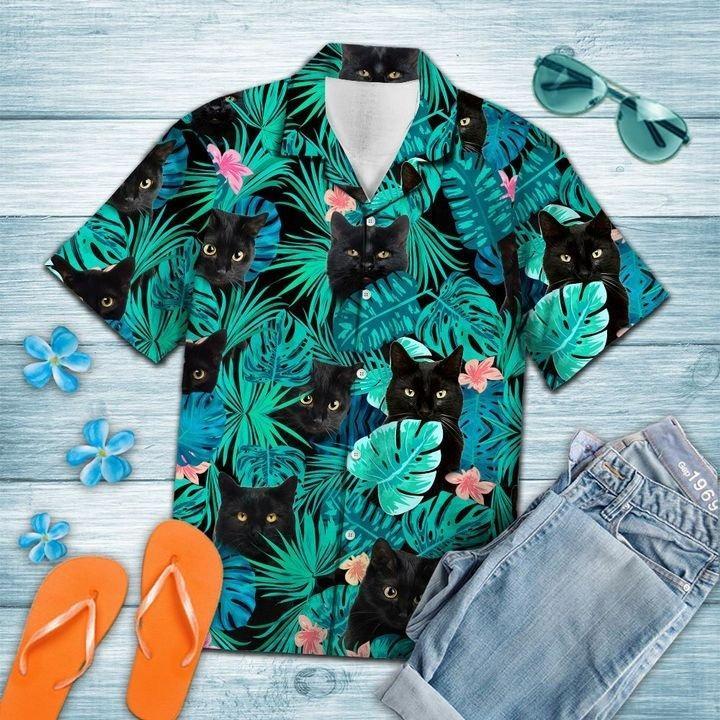 Black Cat Tropical Hawaiian Shirt