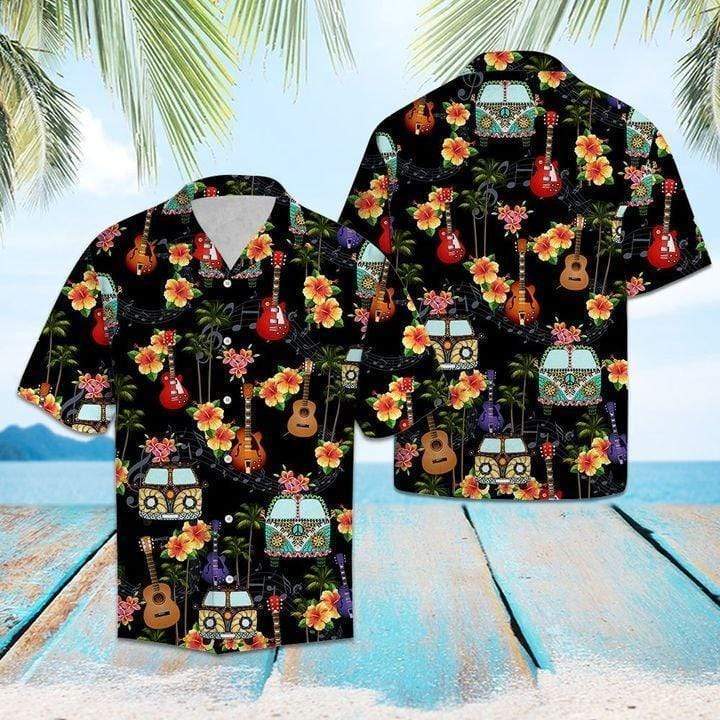 Hippie Camping Car Guitar Hawaiian Shirt