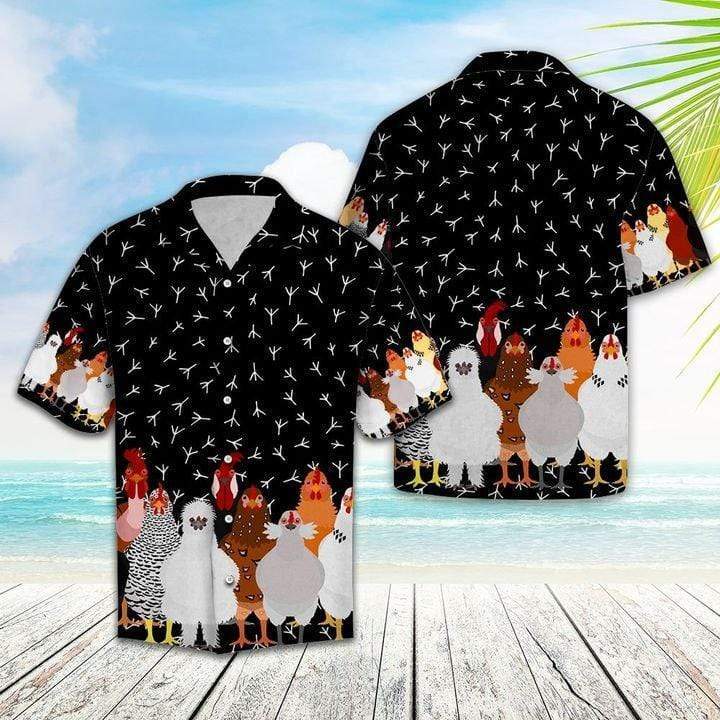 Cute Chickens Black Hawaiian Aloha Shirts