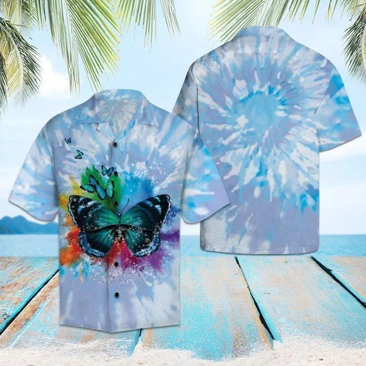 Butterfly Blue Tie Dye Hawaiian Shirt