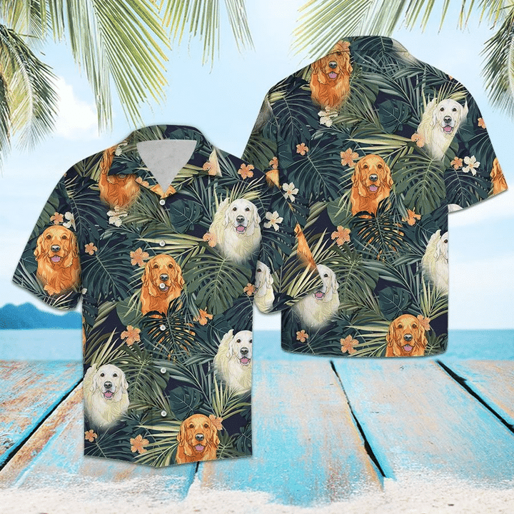 Golden Retriever Tropical Plant Hawaiian Shirt