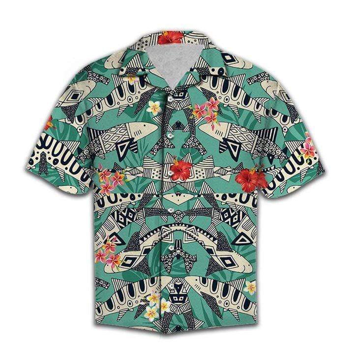 Retro Shark Party Tropical Hawaiian Aloha Shirts #H