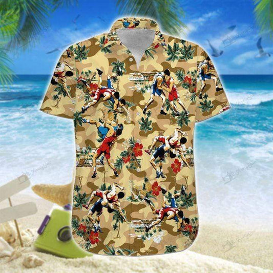 Wrestling Brown Camo Unisex Hawaiian Shirts - Beach Shorts Unique Shirt