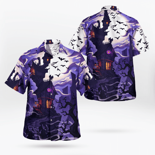 Haunted House At Full Moon Night Halloween Hawaiian Shirt | For Men & Women | Adult | HW9037