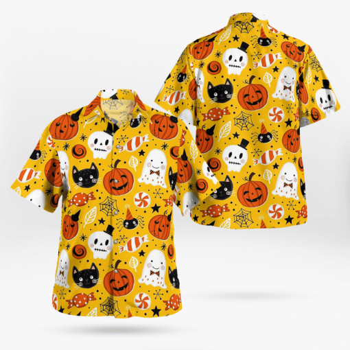 Ghost Spider Pumpkin Spooky Party Halloween Hawaiian Shirt | For Men & Women | Adult | HW8881