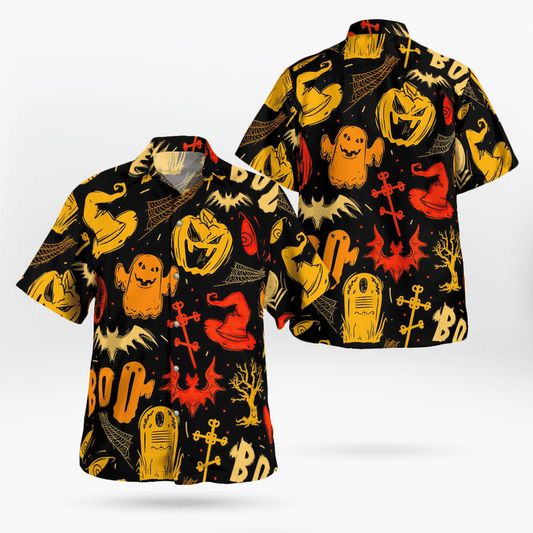 Scary Halloween Night Rising Pumpkin Ghost Spooky Hawaiian Shirt | For Men & Women | Adult | HW8891