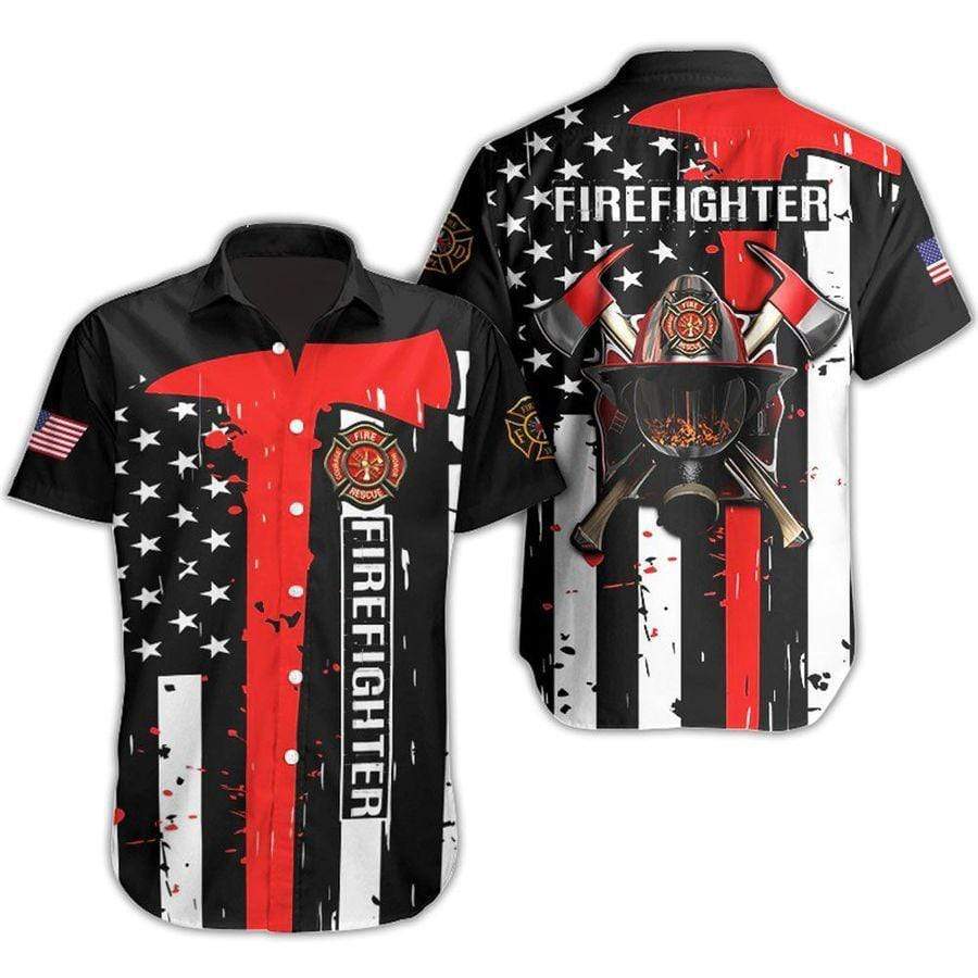 Firefighter US Flag Hawaiian Shirt | For Men & Women | Adult | HW2320