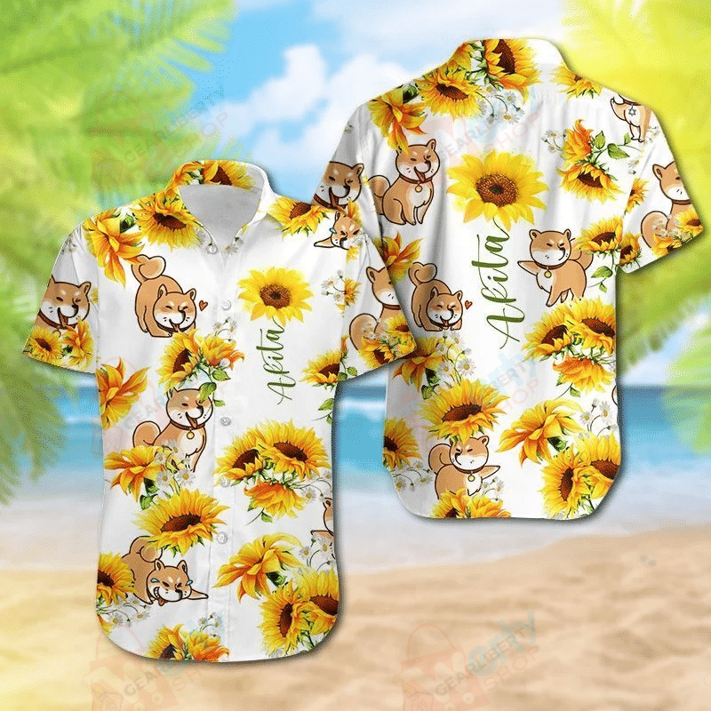 Akita Sunflower Hawaiian Shirt