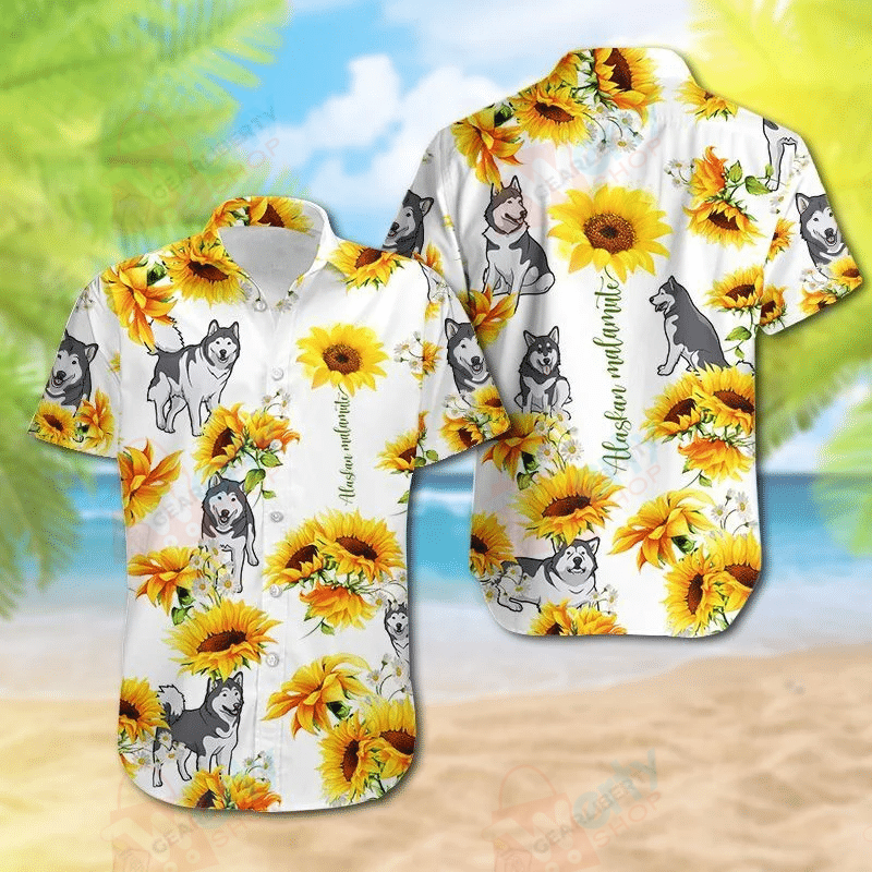 Alaskan Malamute Sunflower Hawaiian Shirt